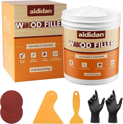 Wood Filler, Wood Repair Kit, 16 Ounce Paintable & Stainable Wood Putty Filler by aididan
