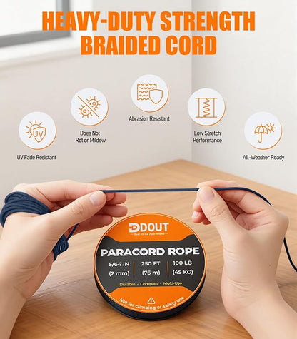 DDOUT 2mm Paracord 100lb, Thin Micro Paracord Rope, DKBlue 250FT Nylon Cord - Image 3