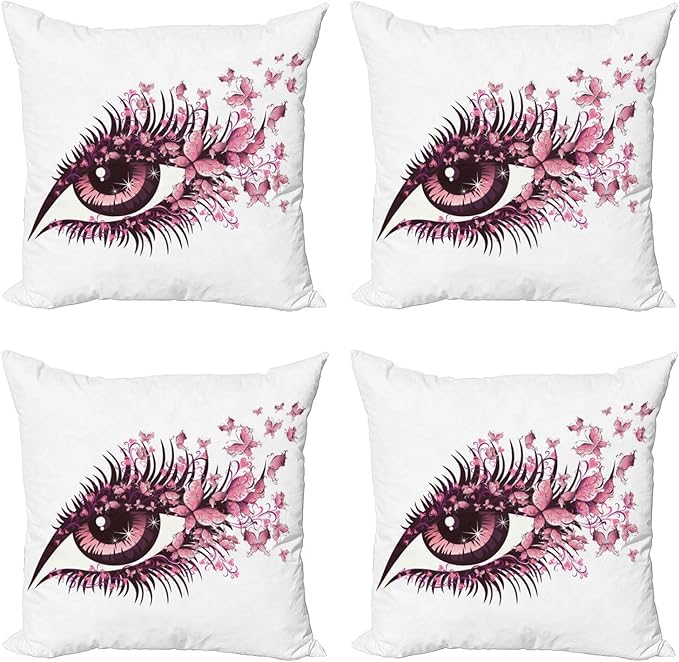 Ambesonne Butterflies Throw Pillow Cushion Case Pack of 4, Female Eye Eyelashes by Ambesonne