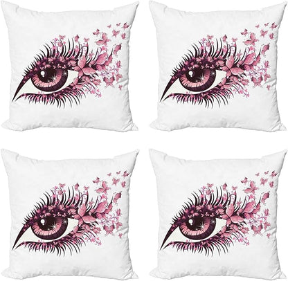Ambesonne Butterflies Throw Pillow Cushion Case Pack of 4, Female Eye Eyelashes by Ambesonne