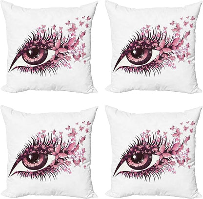 Ambesonne Butterflies Throw Pillow Cushion Case Pack of 4, Female Eye Eyelashes by Ambesonne