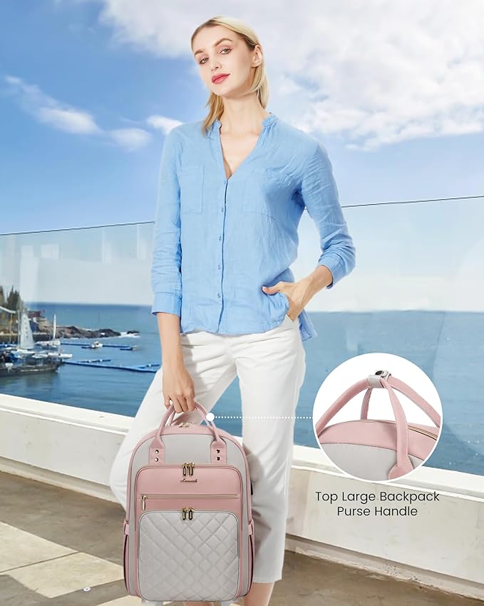 LOVEVOOK Laptop Backpack, D-Pink-Grey, 15.6in Laptop Compartment, 26L Capacity - Image 7