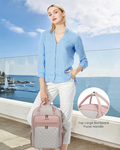 LOVEVOOK Laptop Backpack, D-Pink-Grey, 15.6in Laptop Compartment, 26L Capacity - Image 7