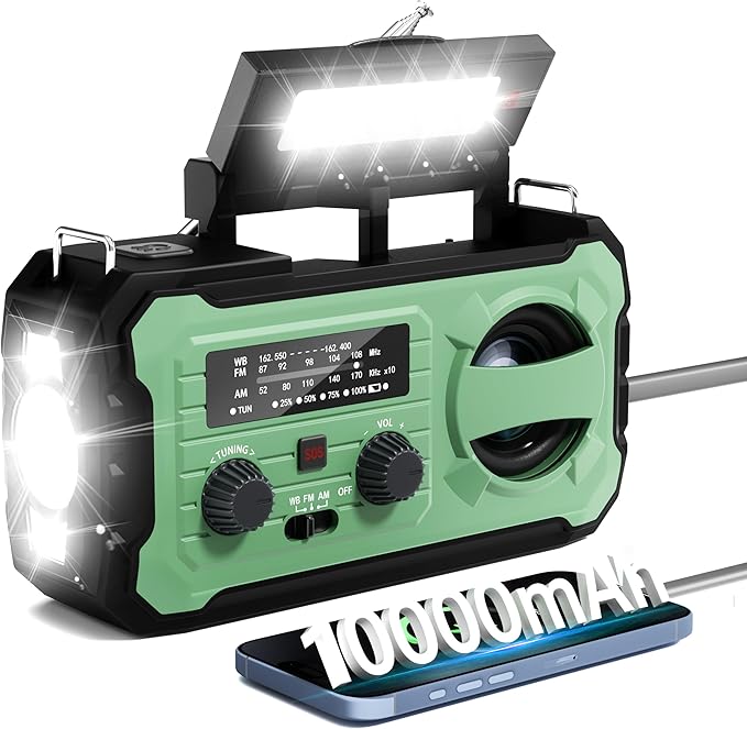 Hand Crank Emergency Radio, 10000mAh Weather Radio by Pristar