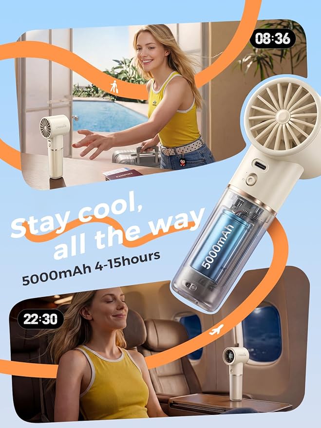 Handheld Portable Fan, 6-Speed Powerful Mini Personal Fan, Rechargeable 5000mAh - Image 3