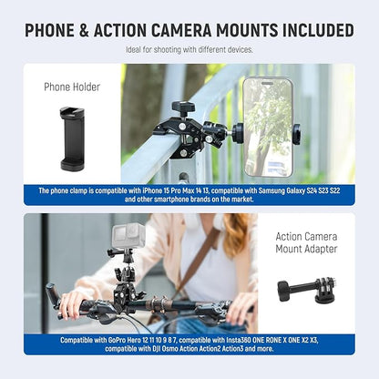 Neewer Super Clamp with Ballhead, Cold Shoe, Phone Holder and Action Camera - Image 6