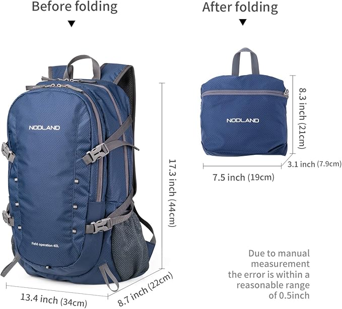 NODLAND Lightweight Backpack Travel 40L Foldable Water-Resistant Daypack - Image 3