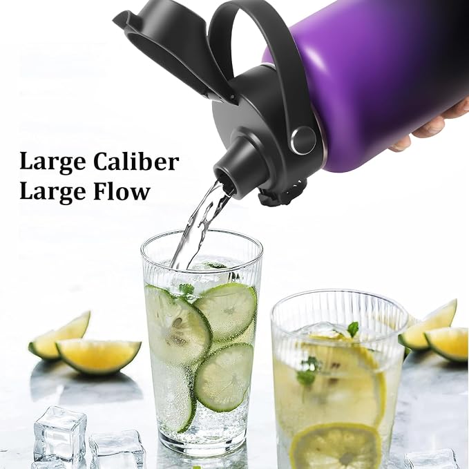 Water Bottle Insulated 32oz 40oz 64oz 128oz Straw Lid Spout Lid & 3 Lids - Image 5