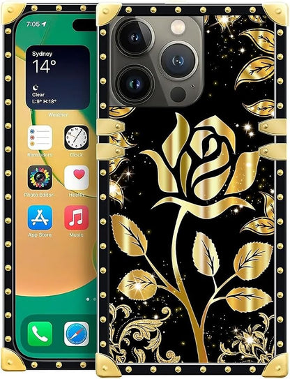 Compatible with iPhone 14 Pro Max Case, Shine Gold Rose Luxury Golden Decoration by Unknown
