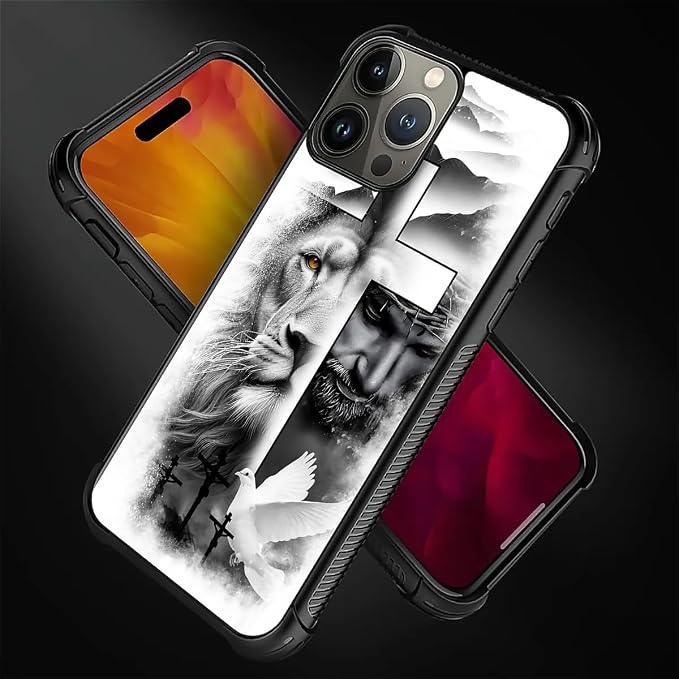 for iPhone 16 Pro Max Case, Lion Cross Jesus Christ Dove Pattern Graphic Design - Image 5