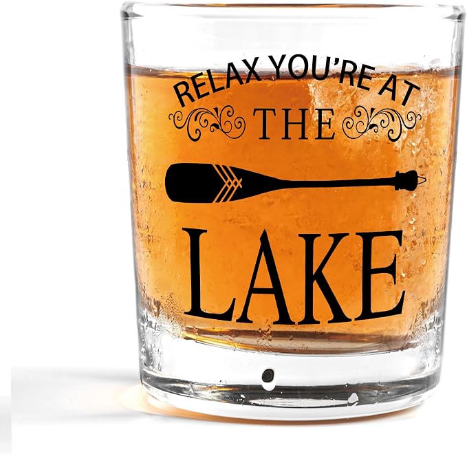 Nogrit Lake House Decor Whiskey Glasses 10 Oz, Relax You‘re at the Lake by Nogrit