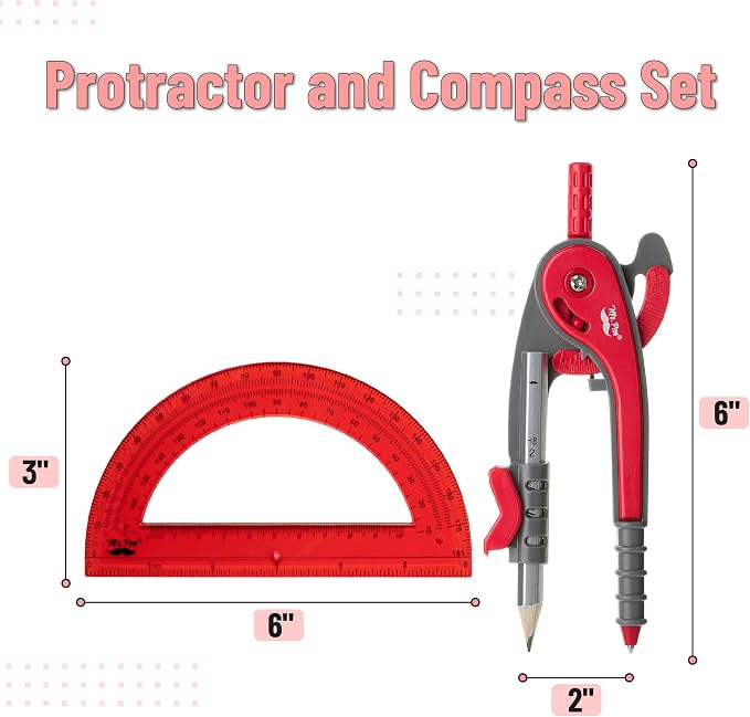 Mr. Pen- Geometry Compass and Protractor Set, 6 Inch Compass, 6 Inch Protractor - Image 2