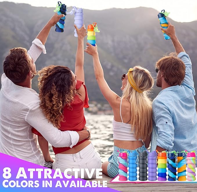 8 Pcs Collapsible Water Bottles Silicone Travel 16 oz Reusable Leakproof - Image 5