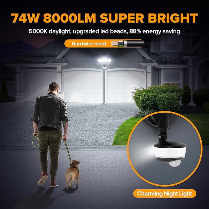 LUTEC 74W 8000 Lumen Motion Sensor Outdoor Lights, 5000K Daylight, IP65 - Image 2
