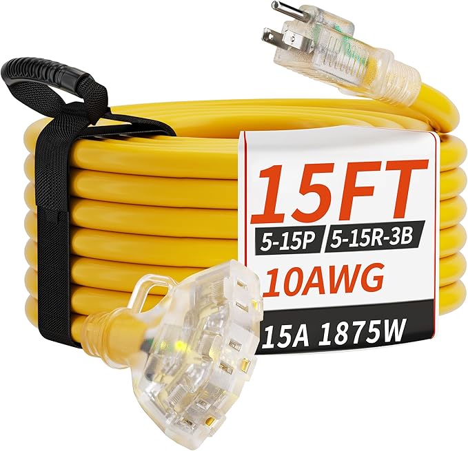PlugSaf 15 FT 10 Gauge Outdoor Extension Cord by PlugSaf