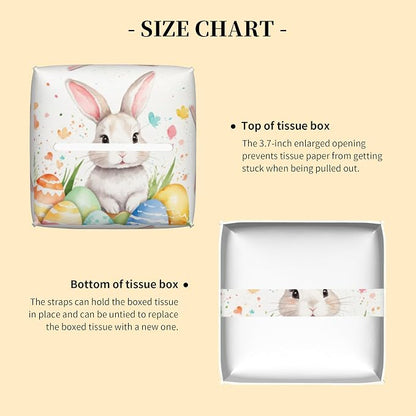 Tissue Box Cover Square, Cute Easter Rabbit and Eggs Tissue Box Holder - Image 3