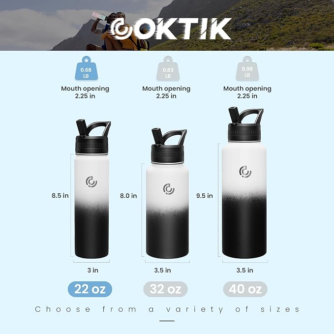 COKTIK 22oz Sports Water Bottle, Stainless Steel Water Bottle - Image 2
