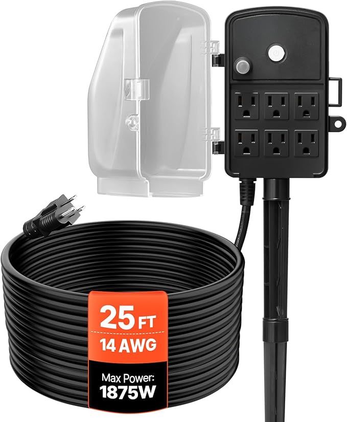 VEVOR Outdoor Power Stake Waterproof, 25 FT Extension Cord, Outdoor Power Strip by VEVOR