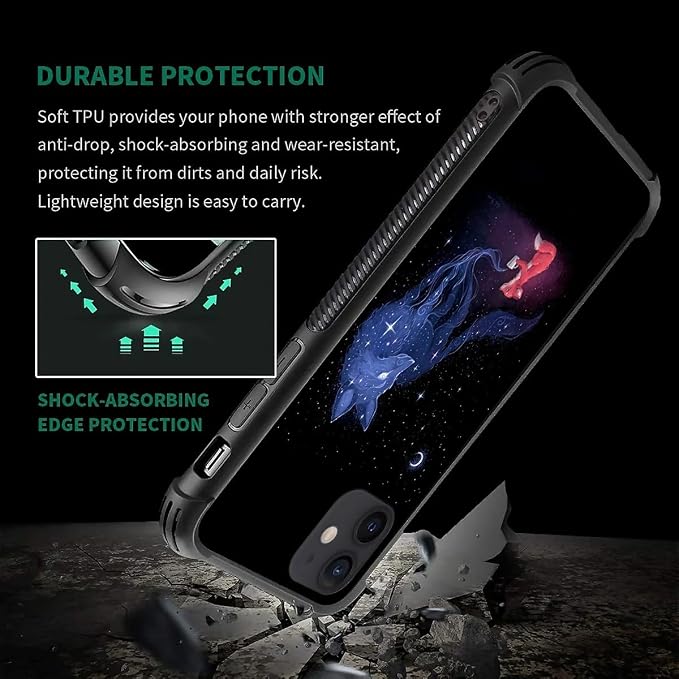 for iPhone 12/12 Pro Case, Galaxy Fox Wolf Pattern Graphic Design Girl Boy Soft - Image 6