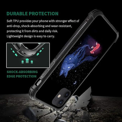 for iPhone 12/12 Pro Case, Galaxy Fox Wolf Pattern Graphic Design Girl Boy Soft - Image 6