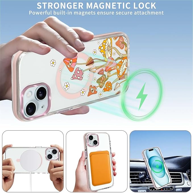 Case for iPhone 14 Plus/15 Plus, Retro Mushroom Sunflower Phone Case Design，for - Image 3
