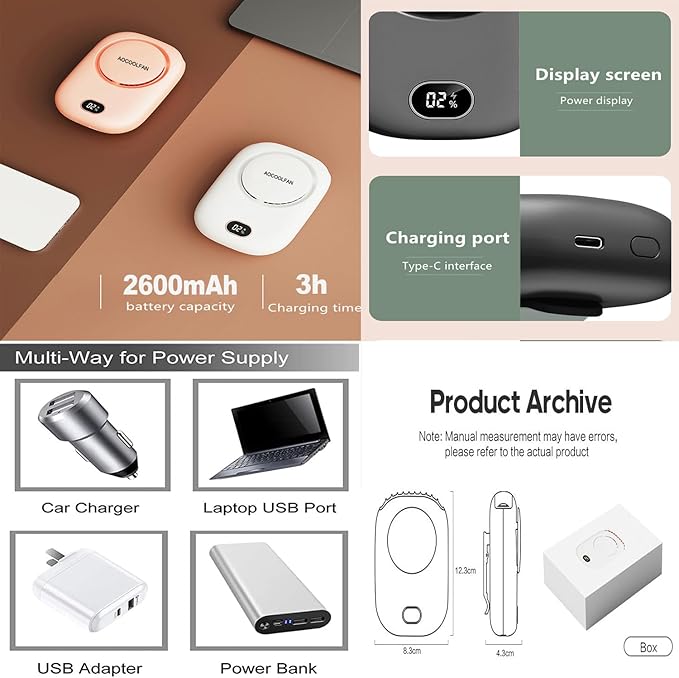 AOCOOLFAN Portable Neck Fan, Mini Small Personal Handheld Fan USB Rechargeable - Image 5