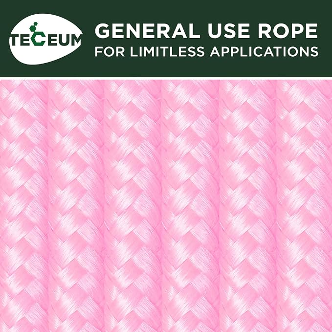 TECEUM Rope – 150 Feet x 1/4 Inch – Pink – Strong All-Purpose Utility Rope – - Image 9