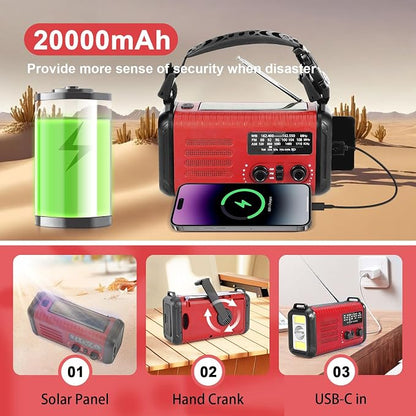 Emergency Hand Crank Solar Radio 20000mAh - Image 2