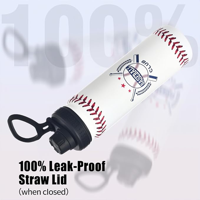 Baseball Water Bottle, 24 oz Insulated Stainless Steel Sports Bottle - Image 3