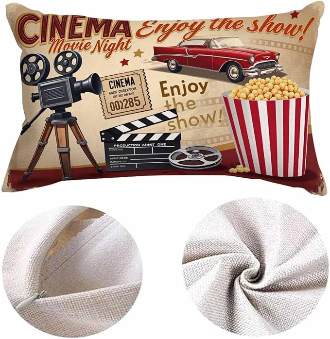 EKOBLA Throw Pillow Case 12x20 Inch Cinema Retro Poster Letters Movie Night - Image 5