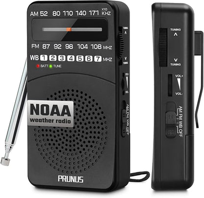 PRUNUS NOAA Weather Radio AM FM, Battery Powered Radio by AA, Transistor Radios by PRUNUS