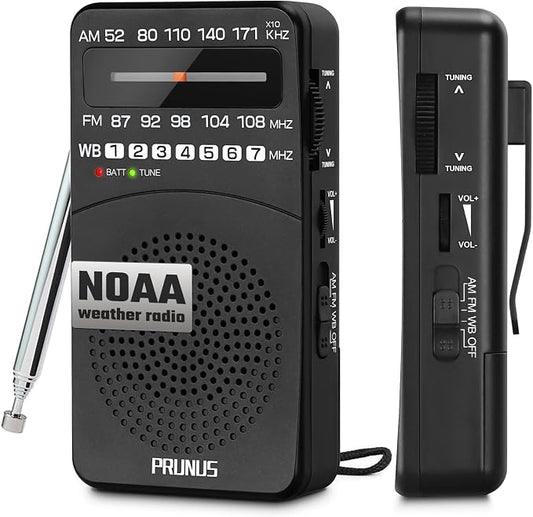 PRUNUS NOAA Weather Radio AM FM, Battery Powered Radio by AA, Transistor Radios by PRUNUS