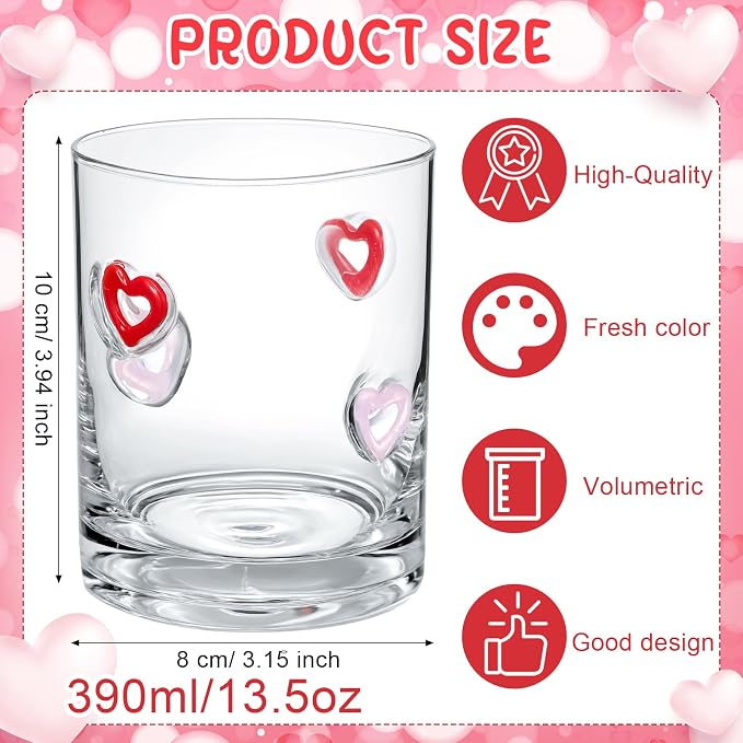 Skylety 2 Pcs Heart Icons Juice Glasses Love Drinking Cups 13.5 oz Old - Image 2