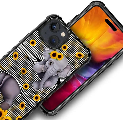 for iPhone 15 Case, Cute Little Elephant Sunflower White Line Art Pattern - Image 3