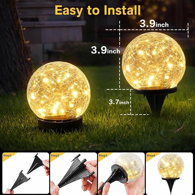 SyouHome Solar Garden Lights Outdoor Waterproof, 6 Pack LEDs Cracked Glass Ball - Image 6