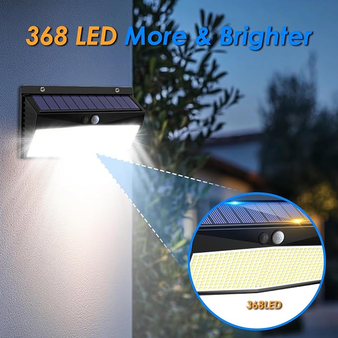 2 Pack 368 LED Solar Lights Outdoor Motion Sensor, Solar Fence Lights - Image 7