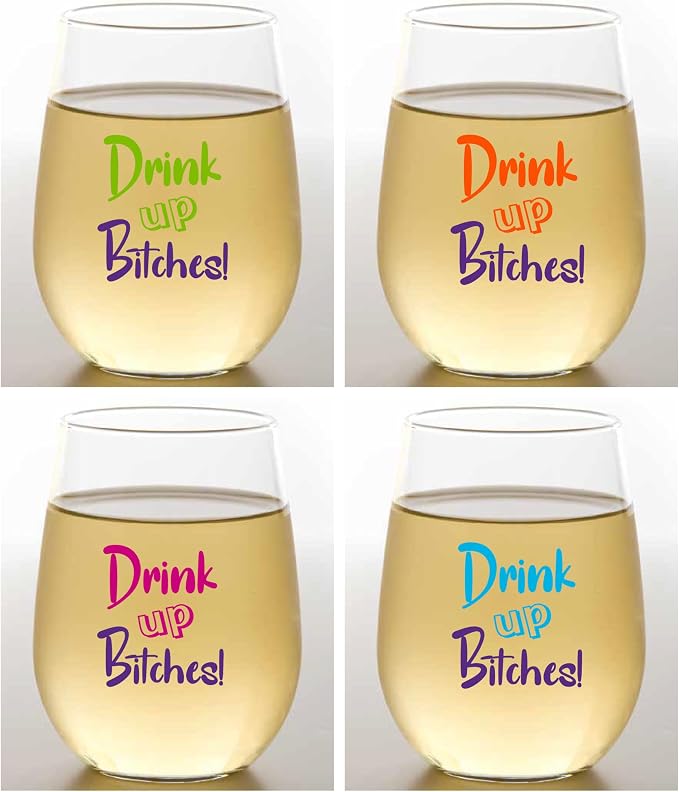 Wine-Oh! Set of 4 Shatterproof Designer 16 oz Plastic Wine Glasses MADE in the by Unknown