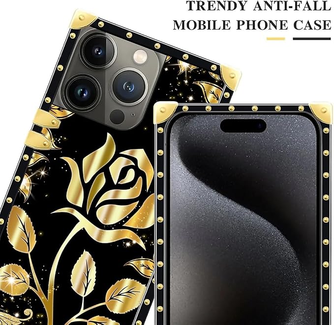 Compatible with iPhone 16 Pro Max Case, Shine Gold Rose Luxury Golden Decoration - Image 4
