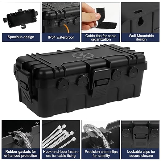 Medium Outdoor Electrical Box, IP54 Waterproof Extension Cord Cover w/ 6 Cable - Image 6