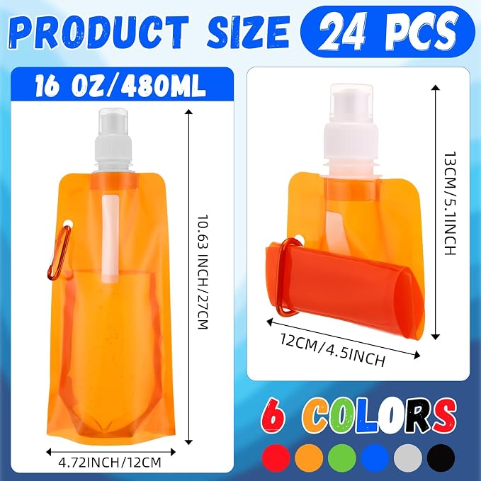 Teenyyou 24 Pack Collapsible Water Bottles Bulk 16oz Foldable Water Bottles - Image 2