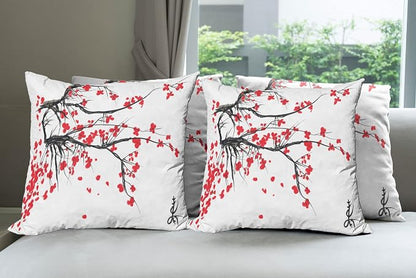Ambesonne Nature Throw Pillow Cushion Case Pack of 4, Sakura Blossom Japanese by Ambesonne