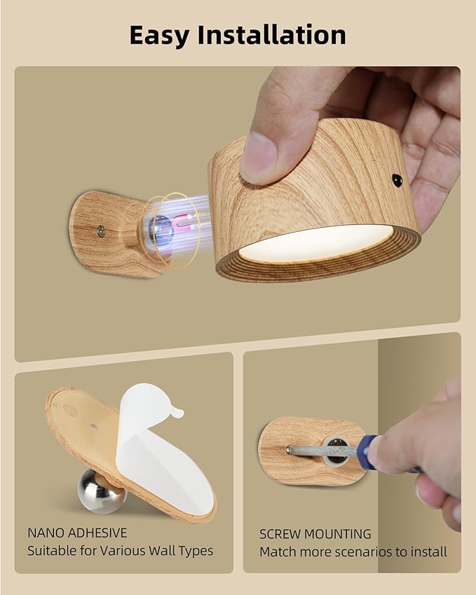 LED Wall Mounted Lights, Rechargeable Wall Sconce Lamps, 3 Color Temps & Remote - Image 8