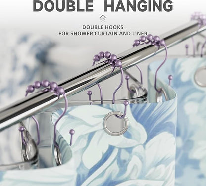 Bathway Shower Curtain Hooks, Shower Curtain Rings Rust Proof Double Hook - Image 4