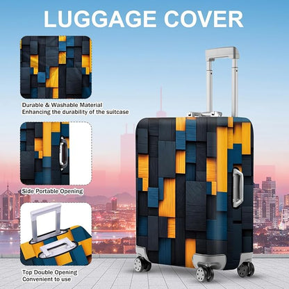 ANNA QUEEN Dark Geometric Wood Luggage Cover, Modern Abstract Suitcase Protector - Image 2
