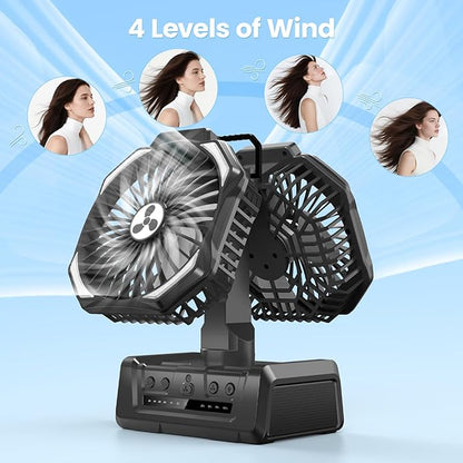 Dual Head Portable Rechargeable Fan 20000mAh Battery Powered Fan Camping - Image 3