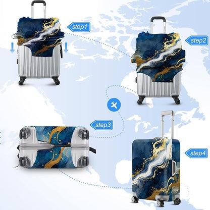 ANNA QUEEN Blue Abstract Marble Travel Luggage Cover -Stretchable Airplane - Image 6