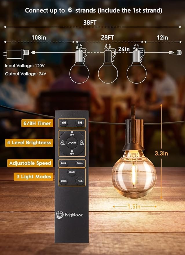 Brightown String Lights Outdoor 38Ft - Image 2