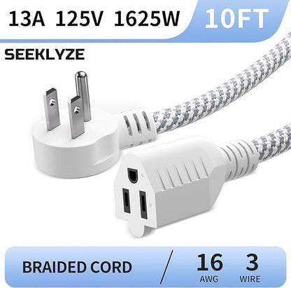 16 Gauge Braided Extension Cord 10 FT, 16/3 Flat Plug Power Cord Indoor - Image 2