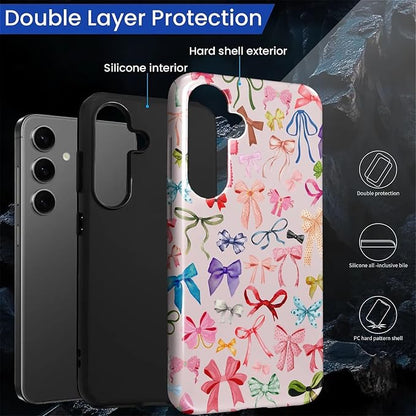 for Samsung Galaxy S24 Case, HL2 Aesthetic Color Bow Tie Hybrid 2 Layer Hard - Image 2