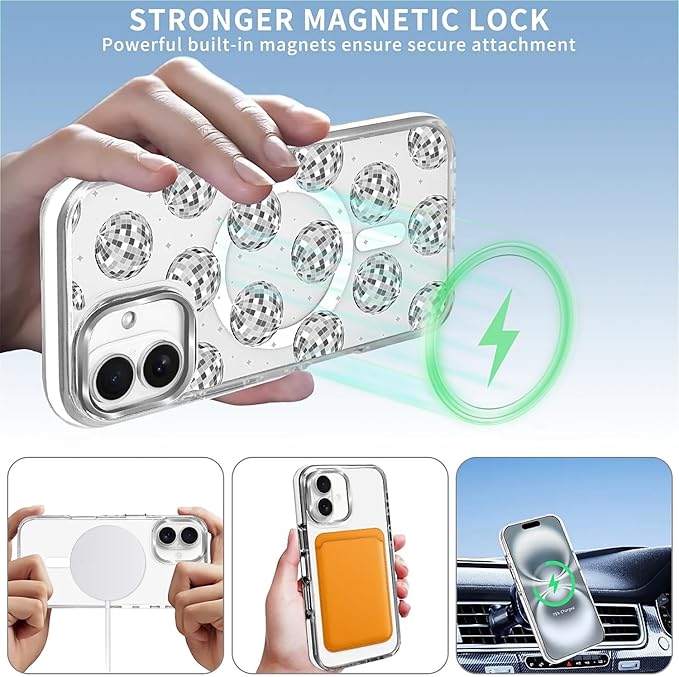 Case for iPhone 16 Plus, Disco Ball Grayish White Phone Case Design，for Women - Image 3